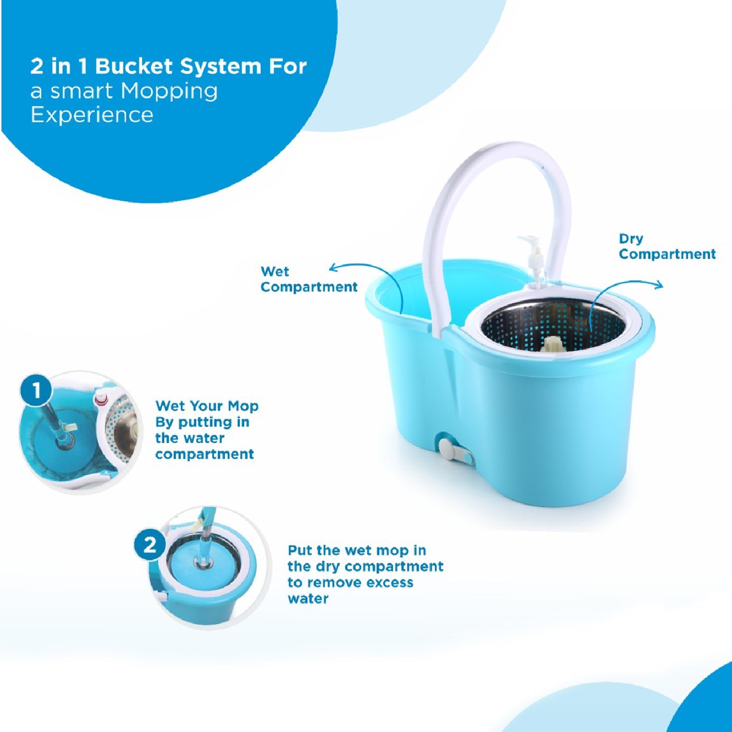 8702 Plastic Spinner Bucket Mop 360 Degree Self Spin Wringing with 2 Absorbers for Home and Office Floor Cleaning Mops Set DeoDap 8702 Plastic Spinner Bucket Mop 360 Degree Self Spin Wringing with 2 Absorbers for Home and Office Floor Cleaning Mops Set DeoDap